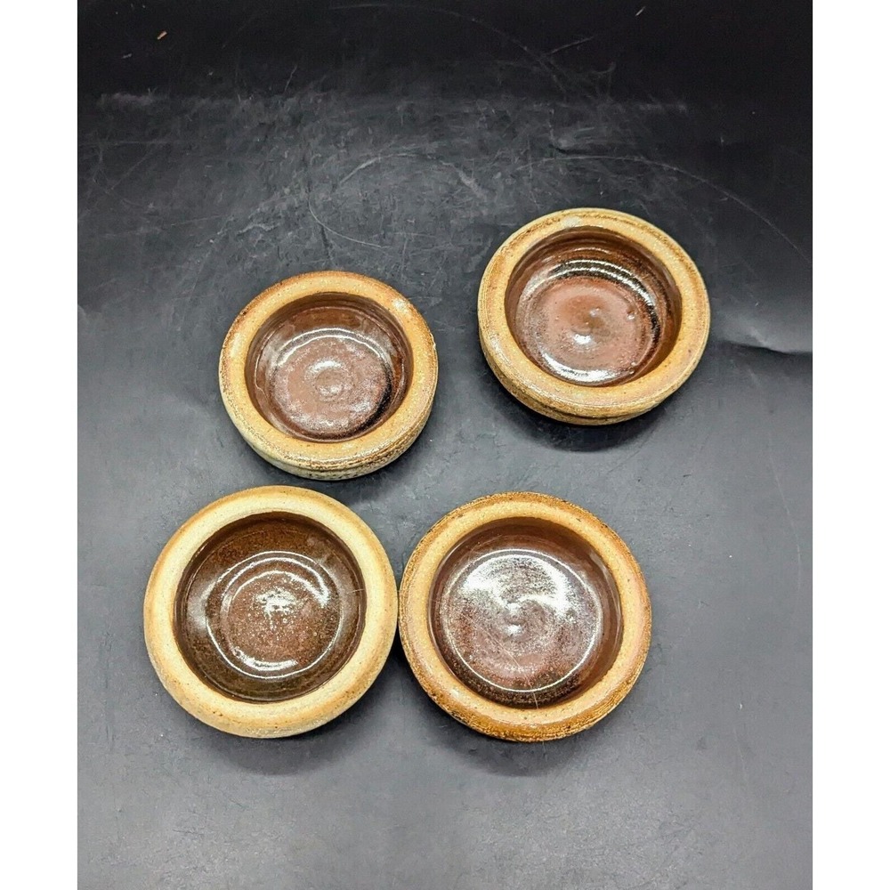 Lot/4 Handmade Salt Glaze Studio‎ Art Pottery Sauce Dipping Bowls Signed